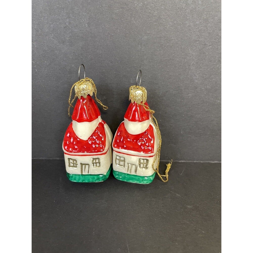 Vintage Set of 2 Blown Glass Ornaments House Cottage Hand Painted - West Germany